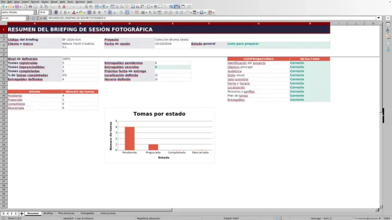 Vista previa de Plantilla Excel gratis para briefing fotográfico 2026