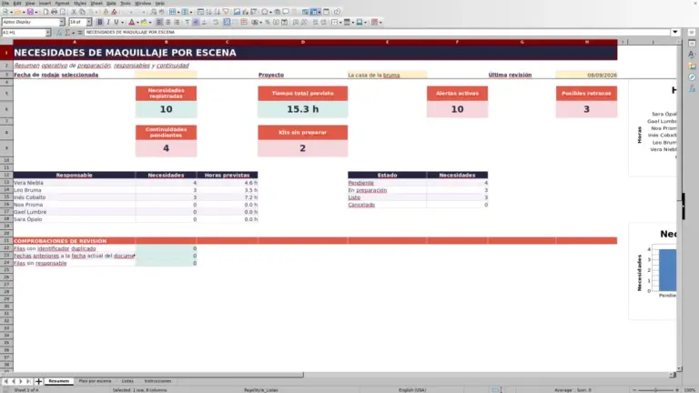 Vista previa de Plantilla Excel gratis de maquillaje por escena 2026