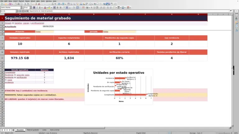 Vista previa de Plantilla Excel gratis 2026: material grabado